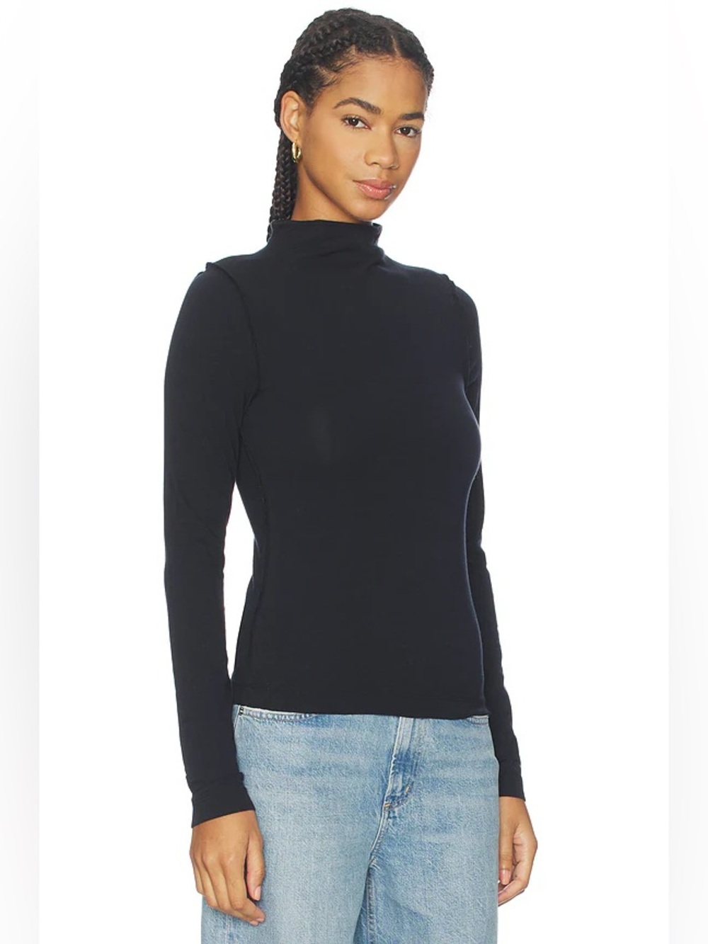 Free People Black Mock Neck Long Sleeve Top